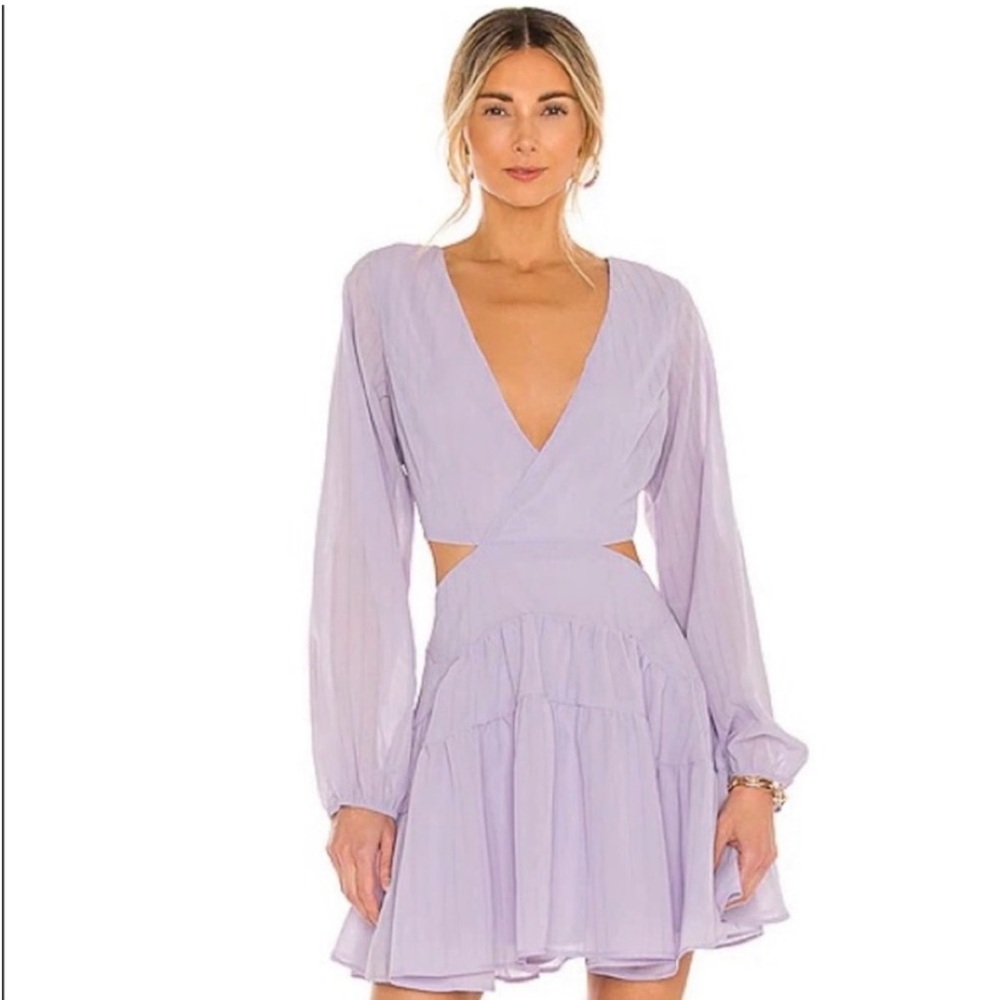 Bardot Lilac Mini Dress with Long Sleeves